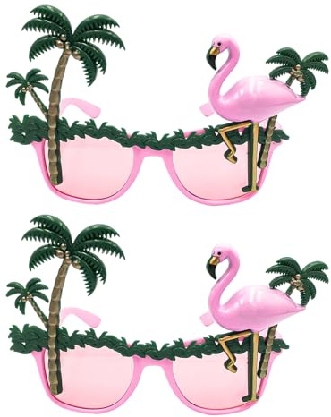 Lezevn 2pcs Flamingo Sunglasses for Hawaiian Luau Party Pink Flamingo Party Eyeglasses Hawaiian Fancy Dress Accessory for Adult