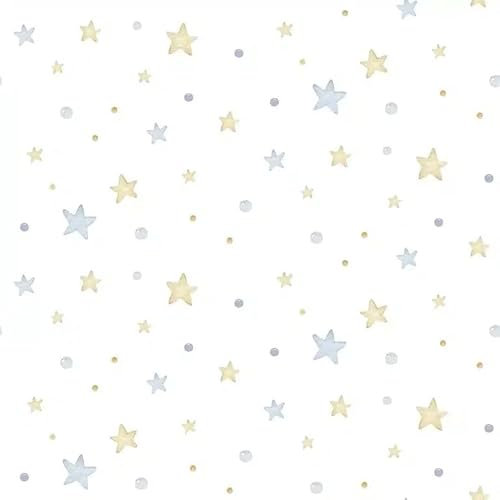 Children's Wallpaper with Stars, Pastel Pattern Blue and Yellow, Decorative
