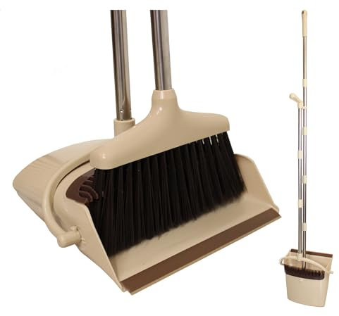 AXON´S Escoba y recogedor Plegable con Mango Extensible de Palo Largo en Color Beige - Cepillo para Limpieza de hogar Plegable Ajustable y Adaptable.