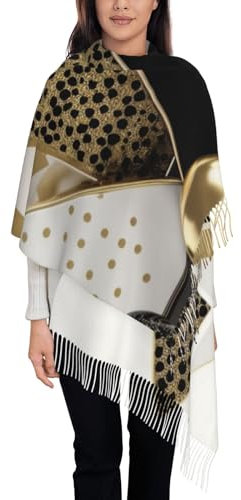 YKLJG Modischer, moderner schwarz-weiß-goldener Dreiecks-bedruckter Winterschal für Herren und Damen, modischer Schal, weich, lang, Deckenschal, 72 x 197 cm, Schwarz , 72x197 CM