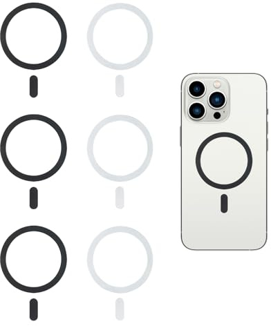 6 Stücke Magnet Ring Aufkleber für MagSafe, Magnetische Ring Ladeaufkleber für iPhone/Samsung MagSafe Ring Aufkleber für Smartphones Zubehörhalterung für Handyhüllen MagSafe Ring schwarz +weiß