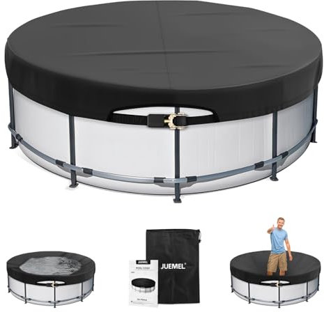 15FT/18FT Winter Round Pool Cover with Ratchet Strap Tightener | Easy Installation Pool Covers for Above Ground Pools | Solar Hot Tub Cover Ideal for Hydrophilic and Dustproof for Backyard