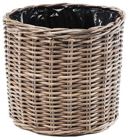 Kobolo Pflanzkorb Duro 40x40x35 cm, Ø 43cm rund, Grauer Rattankorb mit Folie, dekorativer Übertopf für Pflanzen, Kräuter, Garten, Balkon, Terrasse, Innen- & geschützten Außenbereich