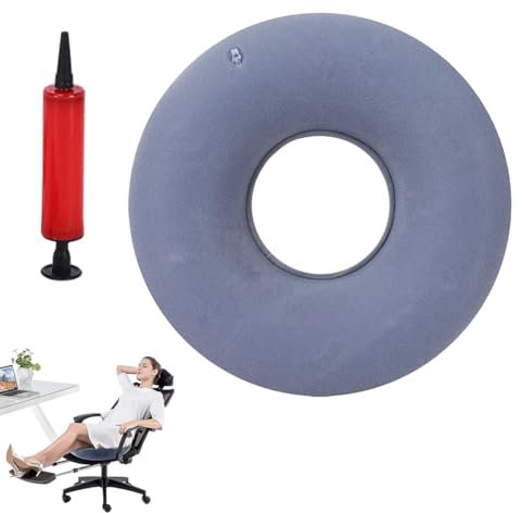 Hämorrhoiden Sitzkissen, Aufblasbares Sitzkissen, Sitzring Nach Op,Donut Kissen mit Pumpe,Orthopädisches Rundkissen,Weich Sitzring,Sitzring Steißbein Entlastung, zur Linderung Körperdrucks(Grau)