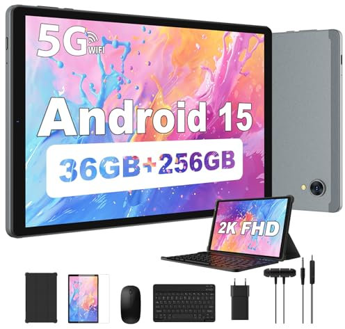 RUSHAR Tablet Andriod 15, Tablet 10.4 Pulgadas, 36GB RAM+256GB ROM(TF 2TB), 5G WiFi/INCELL 2000 * 1200/8000mAh/Octa-Core/13MP+8MP/BT5.0/OTG, Tablets con Lapiz y Teclado, Gris