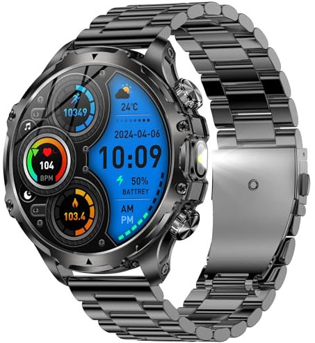 SGDDFIT 1,85 AMOLED Reloj Inteligente Hombre con Llamadas y Whatsapp, Smartwatch Militar con 123 Modos Ritmo Cardíaco/SpO2/Sueño, 3ATM Impermeable Reloj Smartwatch Hombre para Android iOS (Negro)