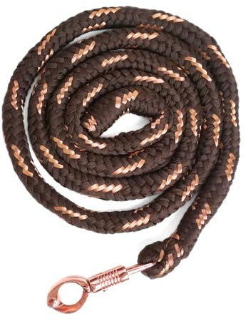 Führstrick Pferd mit Panikhaken Rosegold Pferde Strick Länge 2m viele Farben mit Glitzer (Braun-Gold)