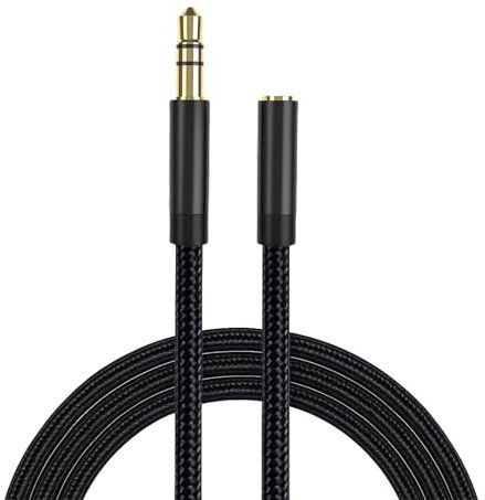 kwinfei 3.0m Black Headphone Extension Cable 3.5mm Male to Female AUX Audio Jack Lead,Braided Nylon Stereo Extender Cord Compatible with Headphones, Laptop, TV, PC, Phone, Pad, PS4, Speaker