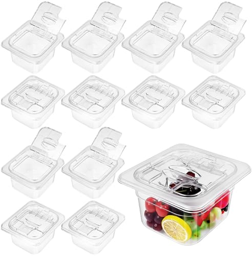 RWFMO 12 Pack 1/6 Gastronorm Plastic Pans with Clear Lids, 100mm Deep