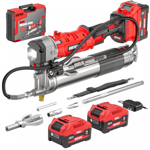 Alloyman 2-in-1 Akku-Fettpresse mit Bürstenloser Motor | 12.000 PSI/827 bar, 150 g/min, 2×4,0 Ah-Akkus, 1 m Flexschlauch, für Traktoren, LKWs & Baumaschinen