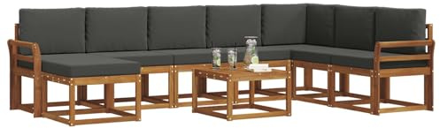 vidaXL Outdoor-Sofagarnitur mit Kissen 9 pcs Natur und Anthrazit, Garten Modulares Sofa Set, Langlebige Gartenmöbel, Akazienholz Sitzgelegenheit, Bequeme Lounge für die Terrasse