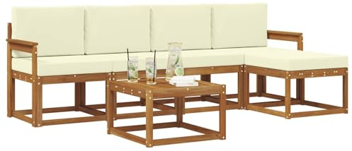 vidaXL Outdoor-Sofagarnitur 6 pcs Natur und Creme Massivholz Akazie, Gartenlounge-Set, Moderne Akazien-Couch, strapazierfähiges Outdoor-Sofa, stylische Terrassenmöbel