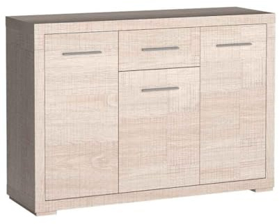 Masseno Kommode Salerno 127,5 cm Sideboard mit 2 Schubladen und 2 Türen für Wohnzimmer Schlafzimmer Modern 127,5x40,5x91 cm Eichefarben