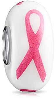 Force Et Espoir : Perle En Verre De Murano Ruban Rose Survivante Du Cancer Du Sein Avec Noyau En Argent Sterling .925 - Bracelet Charm Européen Pour Femmes