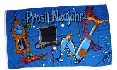 Flagge Fahne Silvester Prosit Neujahr 90 x 150 cm FLAGGENMAE®