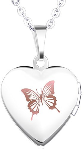 Unendlich U Fashion Schmetterling Eingraviert Öffenbares Herz Foto Medaillon Edelstahl Rosa Damen Mädchen Frauen Anhänger Halskette für Feiertag Geburtstag Gedenktag Jubiläum