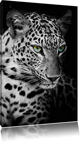 Pixxprint Nahaufnahme Leopardenkopf B&W, Größe: 60x40cm, Leinwandbild, fertig gespannt, Wandbild, Dekoration, Kunstdruck, kein Poster