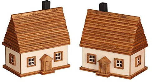 Seiffener Volkskunst | Räucherhaus Erzgebirgshäuschen Räucherfigur | 48 teiliges Bastelset aus Holz | zum Selbstbasteln 4x4x6 cm | Original Erzgebirge | 20022 | Erzgebirgshäuschen