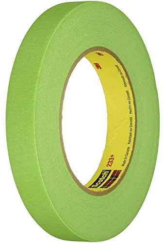 3M Scotch 233+ Crepe Paper Automotive Refinish Performance Masking Tape, 250 degree F Performance Temperature, 25 lbs/in Tensile Strength, 60.15 yds Length x 1/2 Width, Green