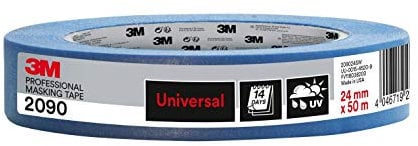 3M Pro Malerabdeckband 2090 - 1 Rolle 24 mm x 50 m, Blau - für glatte Oberflächen, UV-beständig, innen und außen