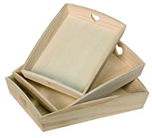Artemio VIPBC - Juego de 3 bandejas rectangulares con Corazones calados, Madera, Beige, 35 x 6,5 x 27 cm