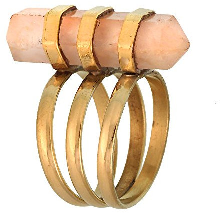 CHICNET Messing Ring golden Edelstein Rosenquarz rosé Stiftform glatt geschliffen antik