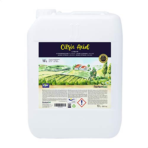 Nortembio Acido Citrico Biologico 10 L. Acido Citrico Liquido Concentrato, 100% Puro. Acido Citrico per Pulizia e Lavatrice. Input per Produzione Biologica. E-Book con Usi di Pulizia Inclusi.