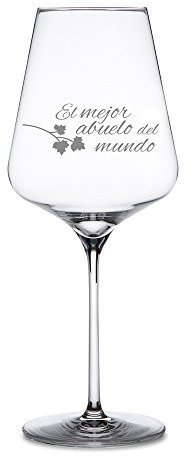 AMAVEL Copa de Vino Tinto con Grabado, para El Mejor Abuelo del Mundo, Decorada con Hoja de Parra, Capacidad 500 ml