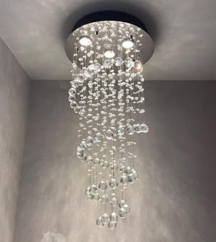 A1A9 Elegante Spiral Kristall Kronleuchter, Klar K9 Kristall Regentropfen LED Deckenleuchten, Chrom Unterputz Pendelleuchte Leuchte für Wohnzimmer Esszimmer Flur Treppe Foyer D40cm H80cm