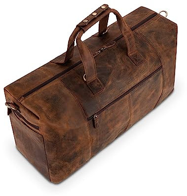 LEABAGS Leder Weekender Damen & Herren I Echtleder Premium Reisetasche I 55 l Sporttasche I Duffle Travel Gym Bag I Sporttasche I Trainingstasche I Tasche Flugzeug I groß I Vintage Rotbraun