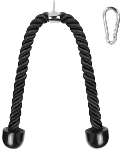 A2ZCARE Tricep Rope 27-36 inch Rope Lenght, Pull Down Fitness Cable Attachment Machine with Solid Non Slip Ends Tricep Rope 36 inches Black