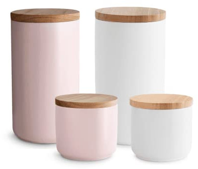 SPRINGLANE Keramik Vorratsdosen 4-tlg. Set mit Holzdeckel Sweet Scandi, er Kautschukholz-Deckel, Aufbewahrungsdosen, Frischhaltedosen