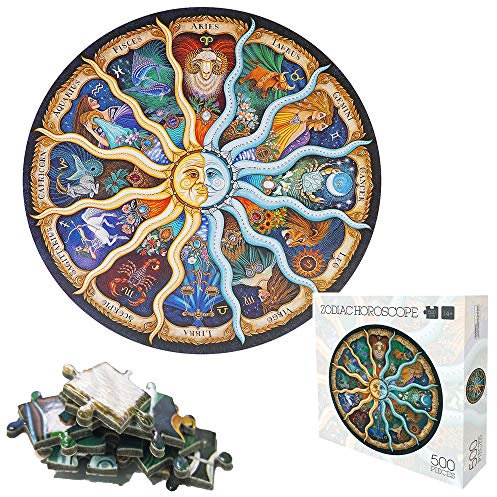 TINYOUTH 500 Teile Rundes Puzzle für Erwachsene - 12 Sternbilder, 48CM/18.90in 1mm Karton - Familienpuzzle Mit Verringertem Druck, Schwierig Und Unmöglich für Erwachsene 14+