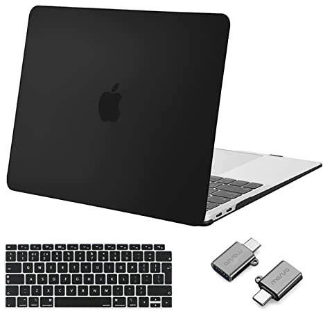 MOSISO Hülle Case Kompatibel mit MacBook Air 13 Zoll 2022 2021 2020 2019 2018 A2337 M1 A2179 A1932,Plastik Hartschale&Tastaturschutz&Typ C Adapter 2 Pack, Schwarz
