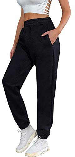 heekpek Jogginghose Damen Baumwolle Wärme Sporthose Damen Lang Sweatpants Lässige Lose Dick Freizeithose Damen Warme Hose für Winter, Schwarz, M