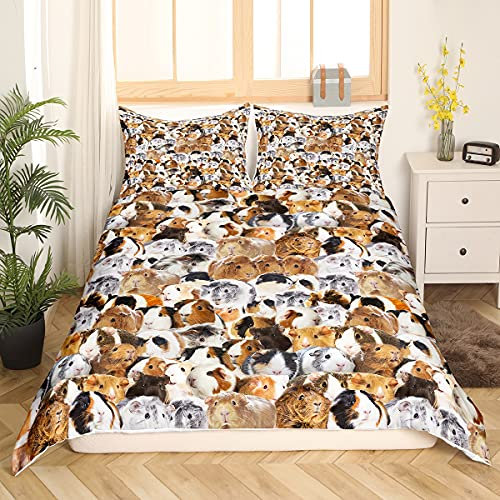 Kinder Meerschweinchen Bettwäsche Set 135x200cm Kinder Niedlich Cavy Muster Lustig Bettbezug Set Für Jungen Mädchen Kleinkind Dekor 3D Schönes Haustier Tier Thema Betten Set Mit 1 Kissenbezug