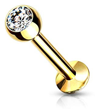 beyoutifulthings Lippen-Piercing Zirkonia 3-mm Gold Clear Piercing-s Lippe Stecker Chirurgenstahl Schraub-Verschluss Stab 6-mm lang 1,2-mm dick
