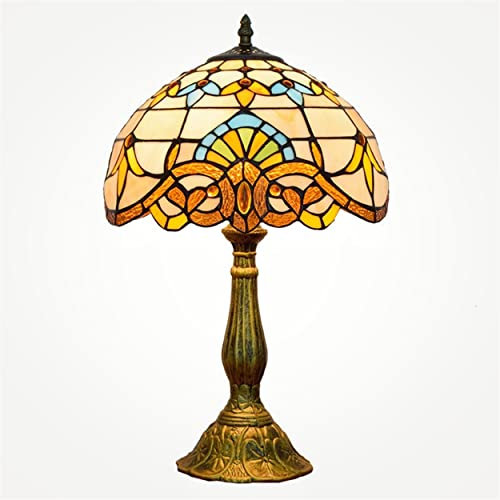 Lywins 12 Zoll E27 Groß Tiffany Stil Lampen Großen Barock Tisch, Schreibtisch-Licht Mit Buntglas-Licht-Schatten Und Harzkörpern, Vintage Viktorianischen Accent-Lampe for Wohnzimmer Bedside