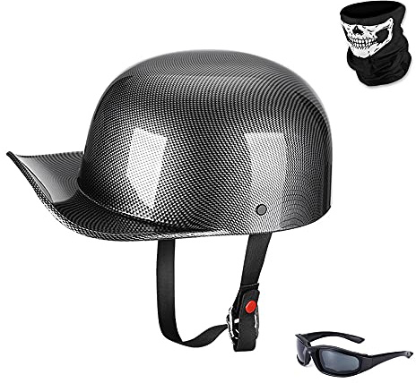 Woljay Jahrgang Jethelm Motorradhelm Retro Baseball Kappe Halbhelm Männer Frauen für Kreuzer Straße Roller Moped mit Maske Gläser - DOT Certified (Gloss Carbon Fiber,M)
