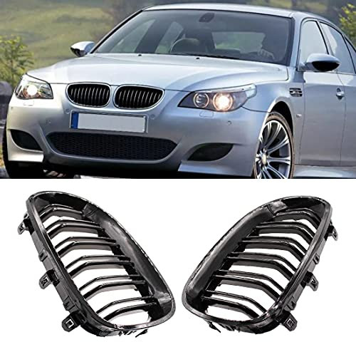 HZYCKJ ein Paar Doppellamelle glänzend schwarz Auto vorne Sport Nierengitter Kühlergrill für BMW 5er M5 E60/E61 525i 528i 528xi 530i 2003-2010 Auto Styling