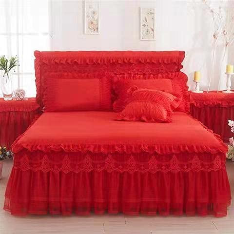 Bettrock Tagesdecke Spitze Rüschen Bettvolant Boxspringbett Bett Rock Bett 180 * 220CM Volant Bettabdeckungs Mit Rüschen Taubdicht/knitterfrei/rutschfest/ausbleichen Beständig Prinzessin Spitze