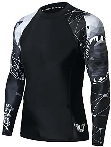 HUGE SPORTS Wildes Tier Sonnenschutz Schnelltrocknend Kompression Rash Guard Hai L