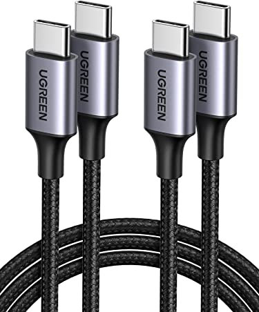 UGREEN Lot de 2 Câble USB C vers USB C PD Charge Rapide 60W Type C Nylon Tressé Compatible avec iPhone 16 Plus Pro Max 15 Galaxy S24 S23 S22 MacBook Pro iPad Pro Steam Deck PS5 Manette (3M)