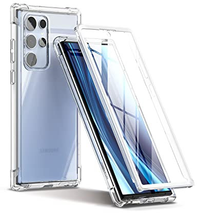 SURITCH für Samsung S22 Ultra Hülle Schutzhülle 360°Stoßfest Transparent Front Und Rückenschutz Handyhülle TPU Bumper Eingebautem Displayschutz für Samsung Galaxy S22 Ultra-Transparent
