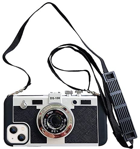 Yatchen Emily in Paris Phone Case for iPhone 12 mini Cute 3D Vintage Camera Phone Case with Lanyard Adjustable Shoulder Strap Unique Cool Silicone PC Case for iPhone12 mini Girls Women Black