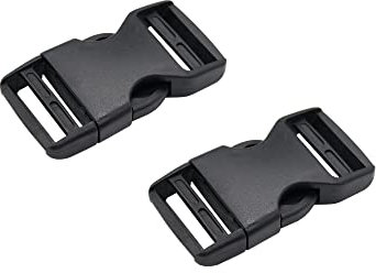Clip con fibbia a sgancio laterale in plastica per valigie, zaini/zaini, cinturino in tessuto (38 mm - 1 confezione, nero)