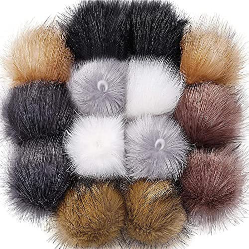 Woyejo Bommel für Mützen, 16 Stück Kunstpelz Pom Pom Ball DIY Kunstfell Pompon Bommel Flauschig Flaumige Pompom DIY 10cm für Mützen Schuhe Schals Taschen Schlüsselanhänger Hochzeitsdekoration