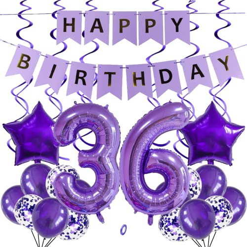 SNOWZAN Luftballons 36. Geburtstag Dekoration Lila 32 Zoll Riesen Zahlen Ballons,Latex Folienballons 25 Stück