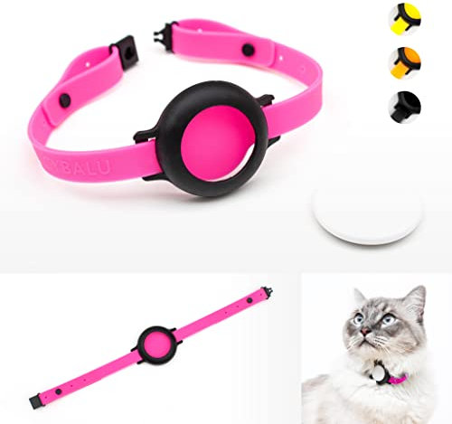 LucyBalu® Katzenhalsband für AirTag | Premium Halsband für AirTag - sicher, leicht, bequem | AirTag Halsband für Katzen | Katzen Tracker | Apple AirTag kompatibel | Silikonband Neon Pink