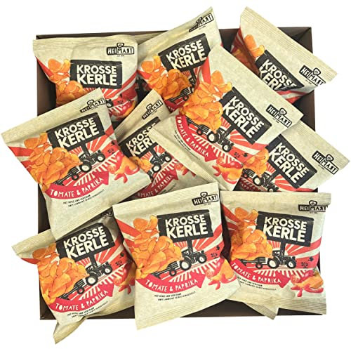 Krosse Kerle Chips | HeiMart | Mini - kleine Tüten | Tomate & Paprika | 60er Box | regional | glutenfrei | vegan | 60 x 25 g
